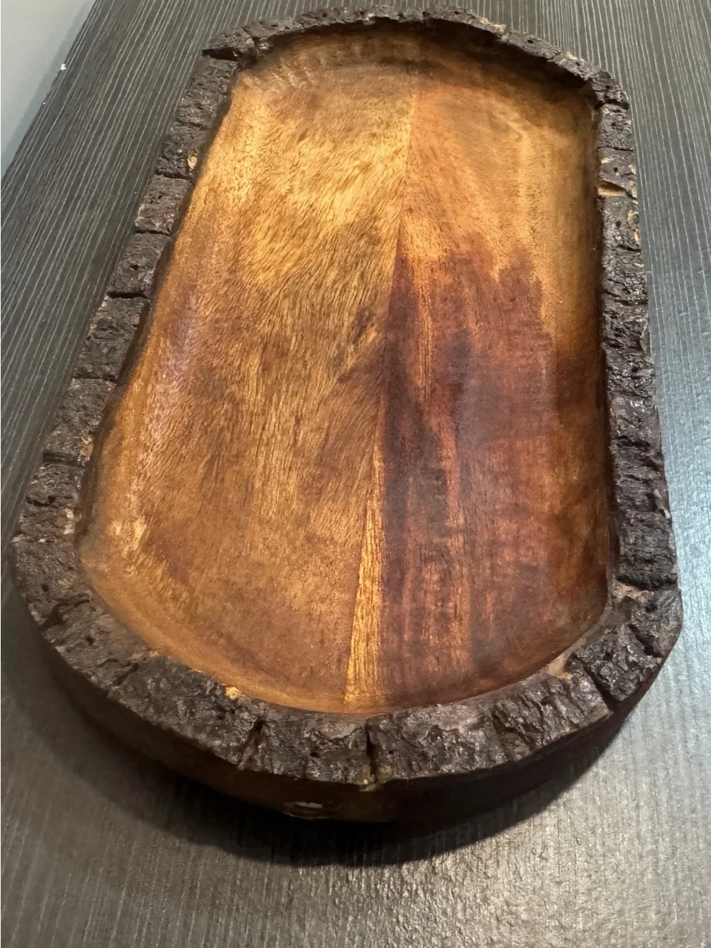Rustic Edge Wood Serving Board or Dough Bowl for Decor- Natural Brown Tones 12x6